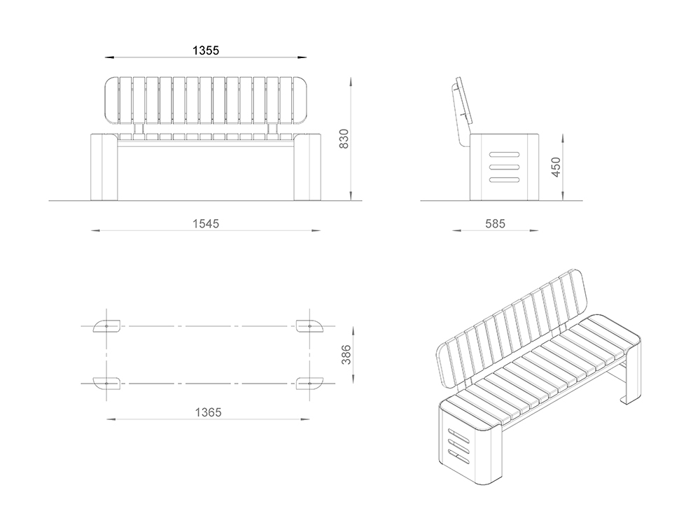Скамейка «Палермо» со спинкой Тип 1 L1545