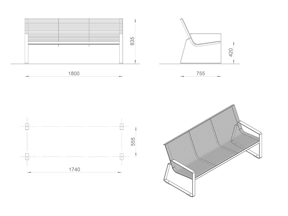 Скамейка «Глория» из металла со спинкой