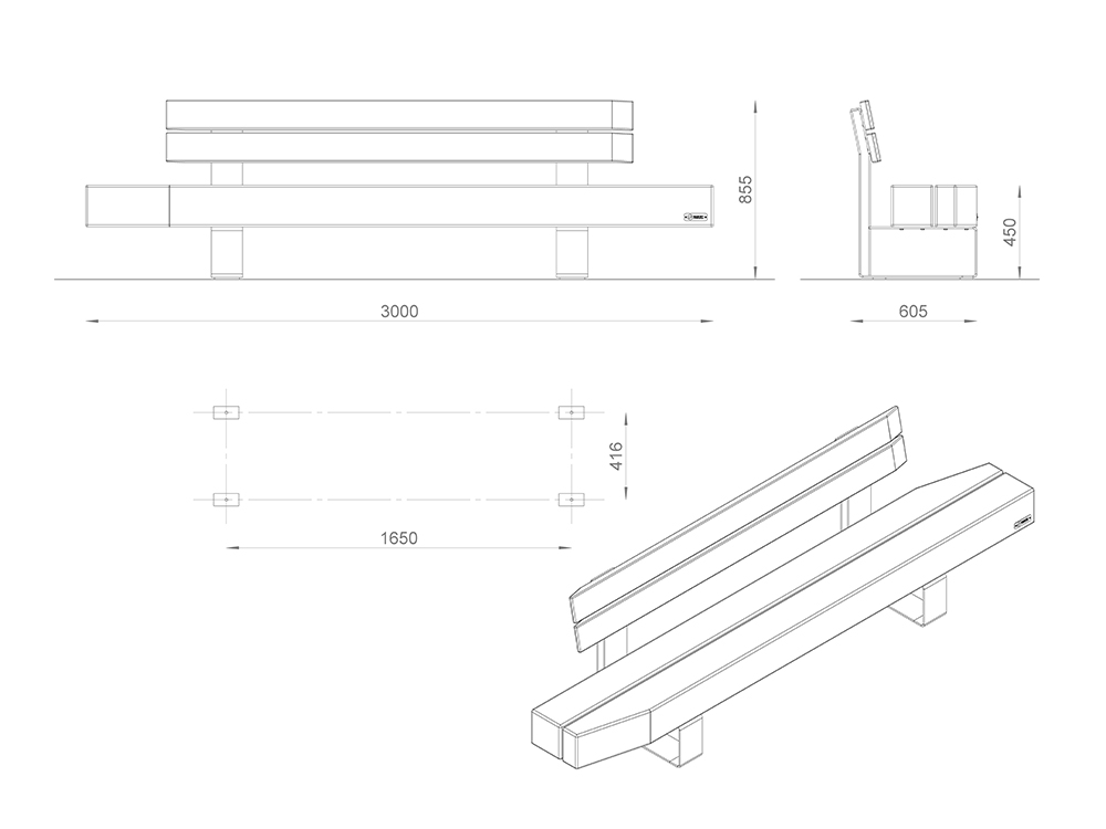 Скамейка «Природа» с двойной спинкой L3000