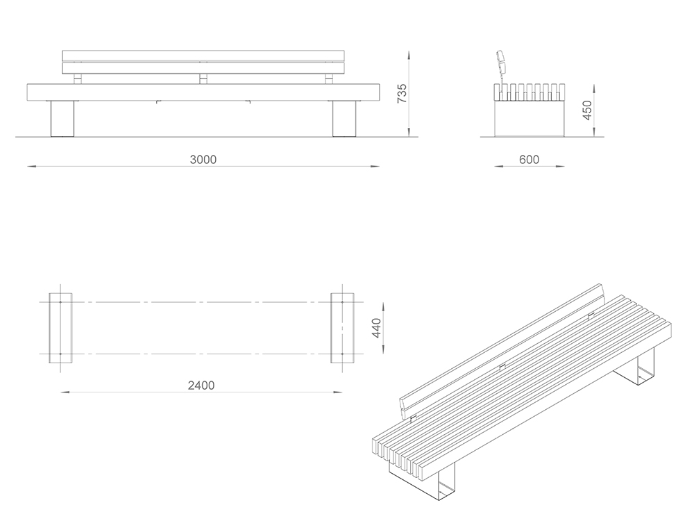 Скамейка «Лондон» со спинкой L3000