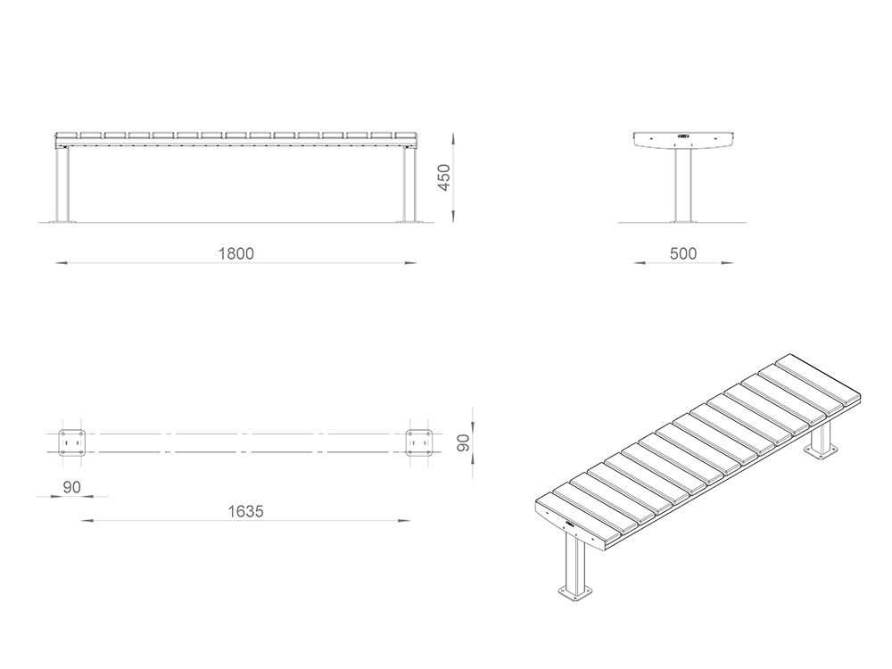 Скамейка «Анапа» с поперечными рейками L1800