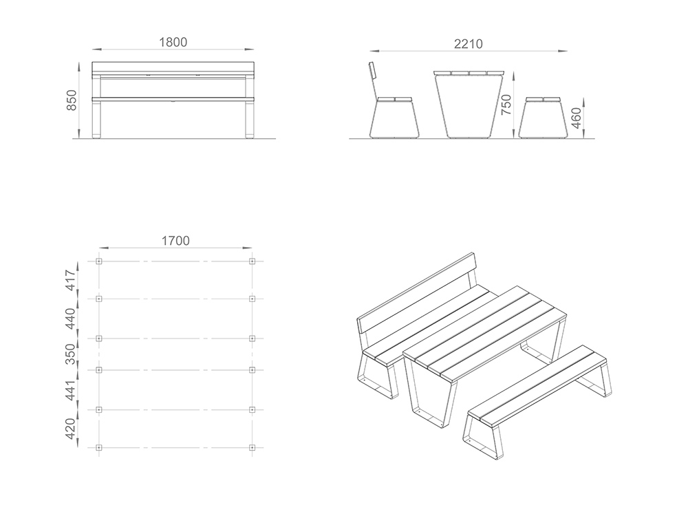 Стол «Лидия» (комплект) с одной спинкой