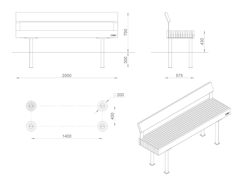 Скамейка «Монца» со спинкой L2000